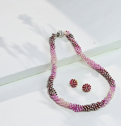 Natural Shaded Ruby and  1.0-2.0mm Seed Freshwater Pearls Necklace Set - AAA Quality