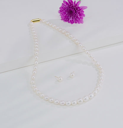 9.0-10.0mm White Drop Freshwater Pearl Necklace Set - AA Quality