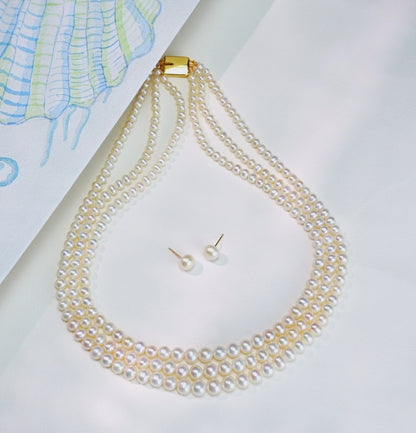 Grading White Near Round Freshwater Pearl Necklace Set - AAA Quality