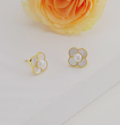 Feminine White Freshwater Pearl Stud Earrings