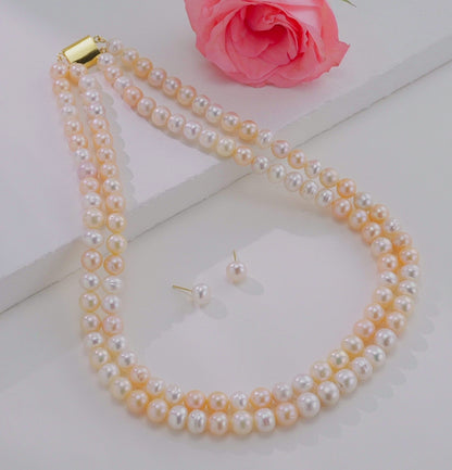 8.0-9.0mm Multicolor Near Round Freshwater Pearl Necklace Set - A Quality