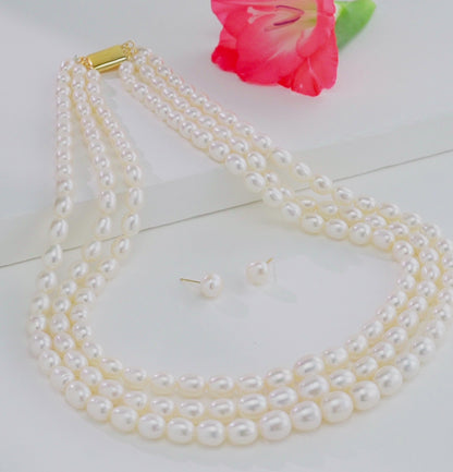 Grading White Drop Freshwater Pearl Necklace Set - AA Quality