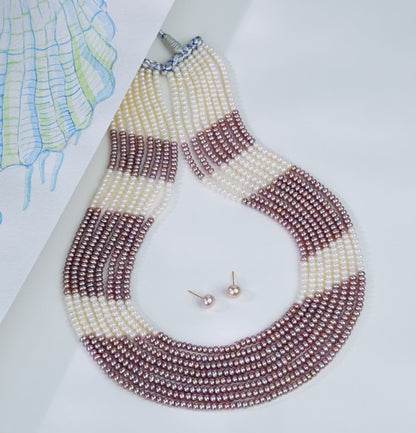 3.0-4.0mm Multicolor Button Freshwater Pearl Necklace Set - AA Quality