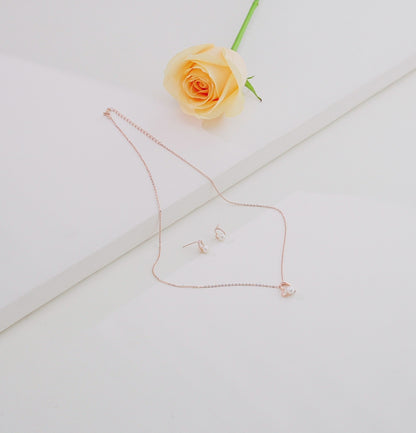 Heart-Shaped Rose Gold Silver Freshwater Pearl Necklace Set