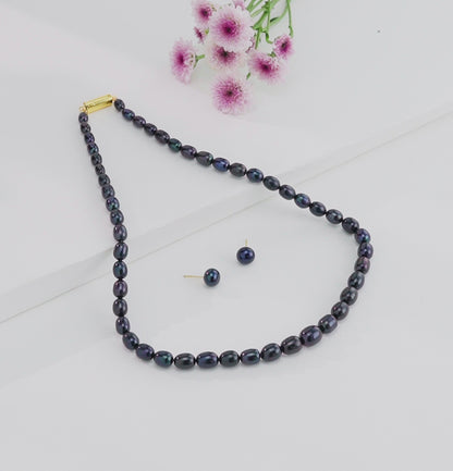 Grading Black Drop Freshwater Pearl Necklace Set - A Quality