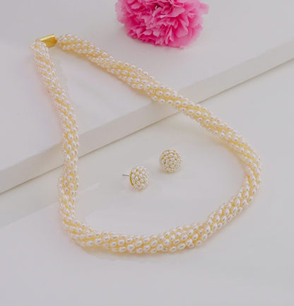 4.0-5.0mm Cream Rice Freshwater Pearl Necklace Set - AAA Quality