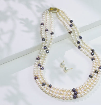 6.0-7.0mm Multicolor Near Round Freshwater Pearl Necklace Set - A Quality