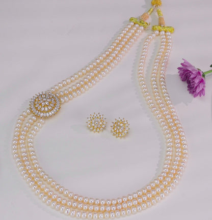 Artisanal White Stone Side Piece Freshwater Pearl Necklace Set