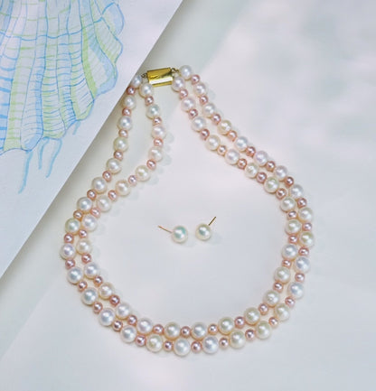 9.0-10.0mm Multicolor Near Round Freshwater Pearl Necklace Set - AA Quality