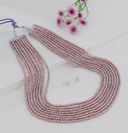 3.0-4.0mm Pink Button Freshwater Pearl Necklace Set - AA Quality