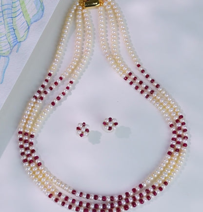 Valuable Natural Ruby And 5.0-6.0mm Freshwater Pearl Necklace Set-AA Quality