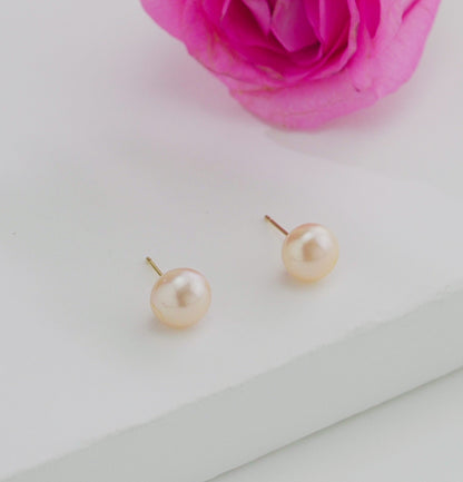 Pink Button Freshwater Pearl Stud Earrings