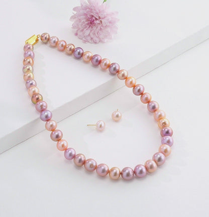 11.0-12.0mm Multicolor Near Round Freshwater Pearl Necklace Set - AA Quality