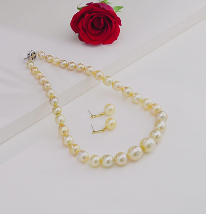13.0-14.0mm Golden Drop South Sea Pearl Necklace Set - A Quality