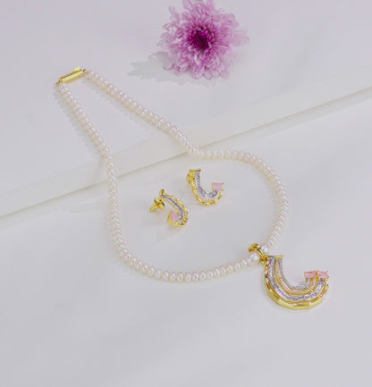 Adorable Pink Stone Freshwater Pearl Necklace Set