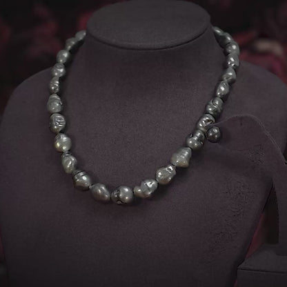 15.0-16.0mm Black Baroque Tahitian Saltwater Pearls Necklace Set - A Quality