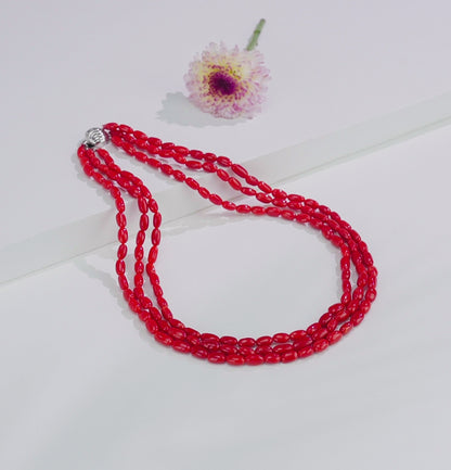 Traditional Natural Red Coral Oval Beads Neacklace