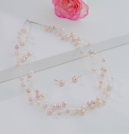Pink Wire Freshwater Pearl Choker Set