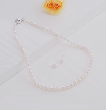 Grading White Round Akoya Saltwater  Pearl Necklace Set - AAA Quality