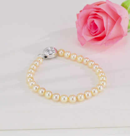 6.0-7.0mm Round Golden Akoya Saltwater Pearl Bracelet - AAA Quality