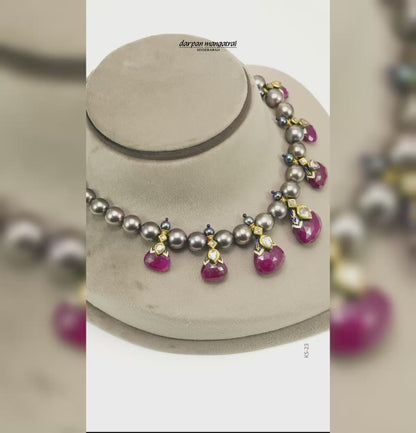 Intricate Tahitian Pearl Kundan Necklace