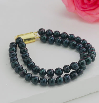 6.0-7.0mm Black Near Round Freshwater Pearl Bracelet