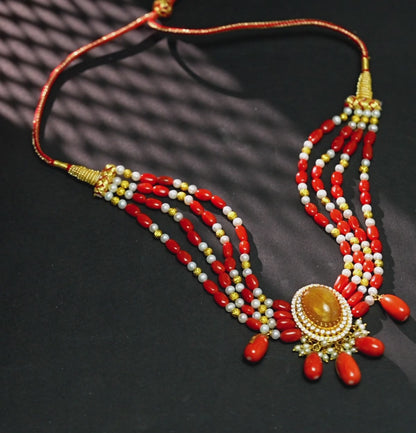 Modern Coral Stone Pearl Choker