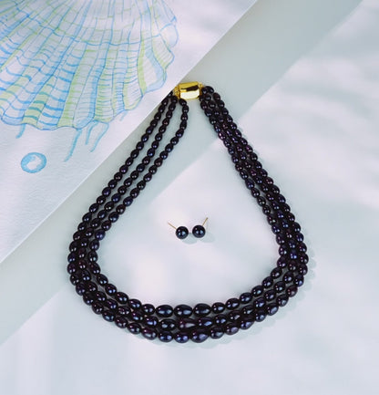 Grading Black Drop Freshwater Pearl Necklace Set - A Quality