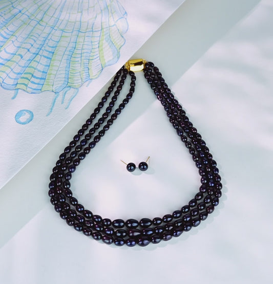 Grading Black Drop Freshwater Pearl Necklace Set - A Quality