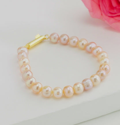 6.0-7.0mm Pink Near Round Freshwater Pearl Bracelet