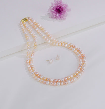 7.0-8.0mm Multicolor Round Freshwater Pearl Necklace Set - AA Quality