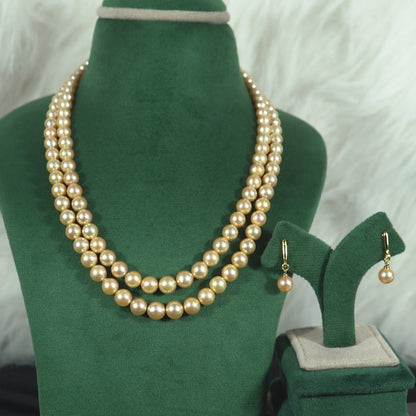Grading Golden Round Akoya Saltwater Pearls Necklace Set - AA Quality