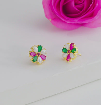 Stunning Red Green Multicolor Freshwater Pearl Stud Earrings