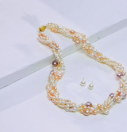 9.0-10.0mm Multicolor Mix Fancy Freshwater Pearl Necklace Set - AA Quality