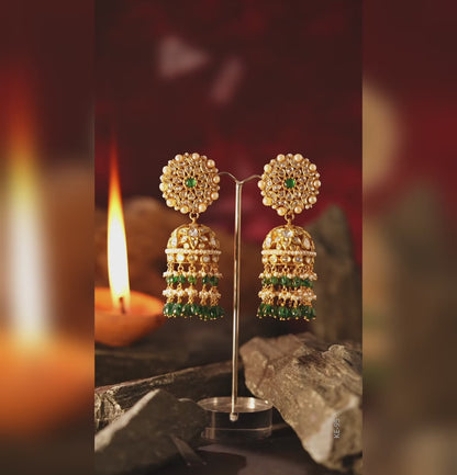 Gold Pearl Large Kundan Jhumka