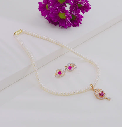 Unique Red Stone Freshwater Pearl Necklace Set