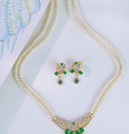 Artistic Green Stone Freshwater Pearl Set