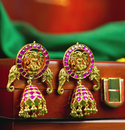 Brilliant Gold Ruby Elephant Jhumka