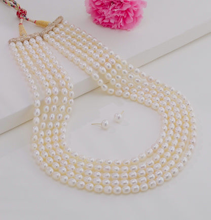 7.0-8.0mm White Drop Freshwater Pearl Necklace Set - A Quality
