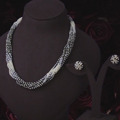 Natural Shaded Blue Sapphire and 1.0-2.0mm Seed Freshwater Pearls Necklace Set - AAA Quality