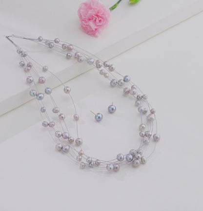 Edgy Grey Near Round Wire Freshwater Pearls Necklace