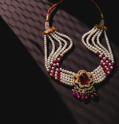 Artistic Ruby Pearl Choker