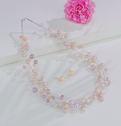 Pink Wire Freshwater Pearl Choker Set