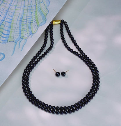 6.0-7.0mm Black Near Round Freshwater Pearl Necklace Set - A Quality