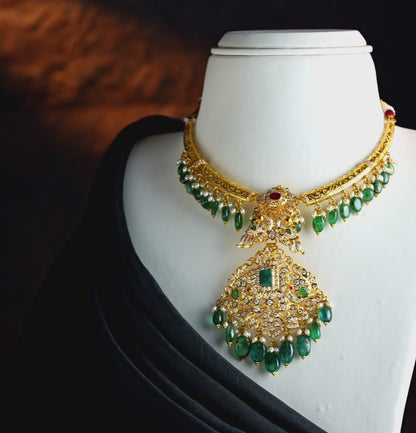 Royal Emerald Ruby Gold Stone Necklace Set