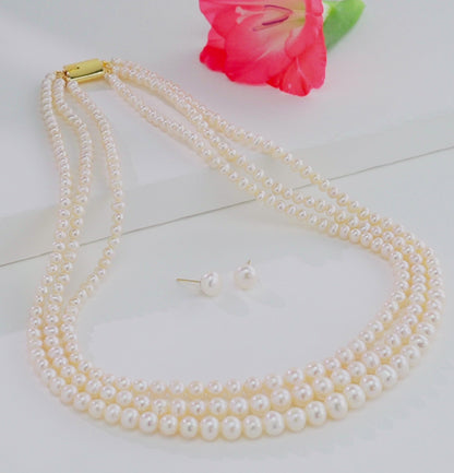 Grading White Near Round Freshwater Pearl Necklace Set - AA Quality
