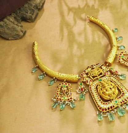 Designer Gold  Red and Green Stone Kundan Necklace