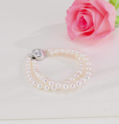 6.0-7.0mm Round White Akoya Saltwater Pearl Bracelet - AA Quality