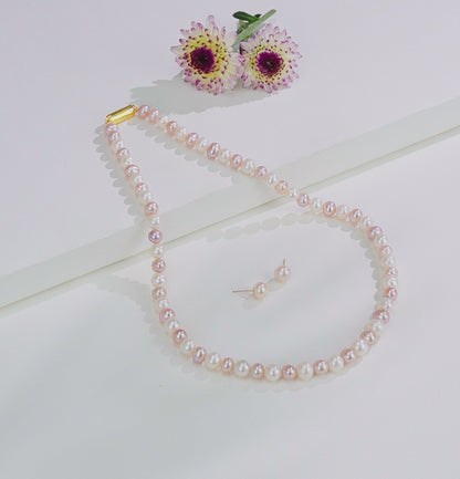 7.0-8.0mm Multicolor Near Round Freshwater Pearl Necklace Set- AA Quality