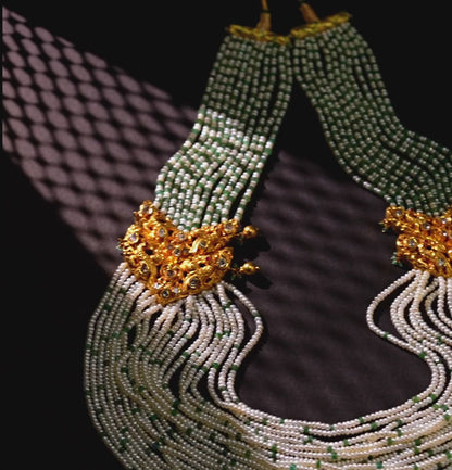 Graceful Seed Pearl Emerald Side Piece Necklace